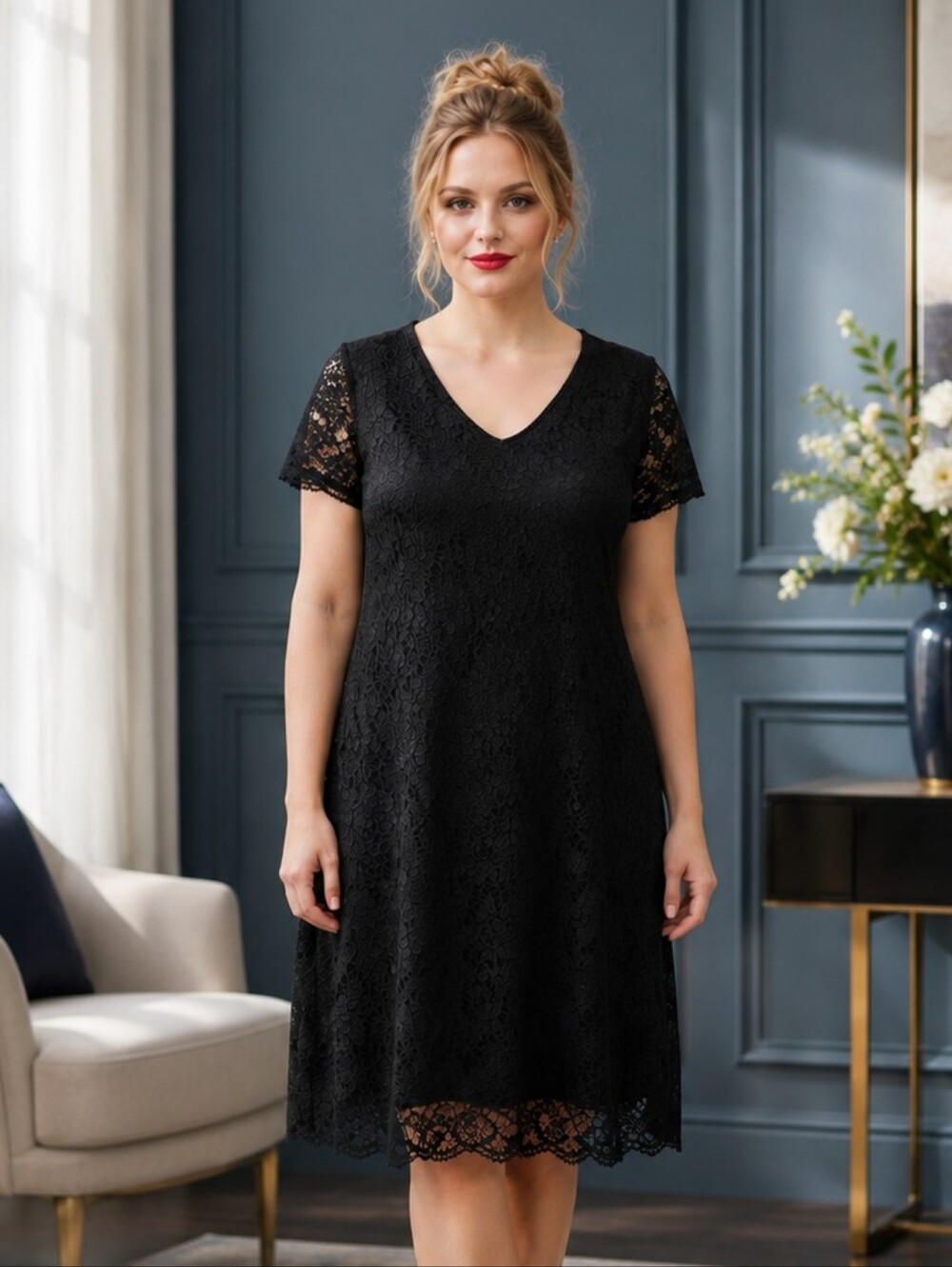 Daisy Fuentes Black Lace Shift Dress